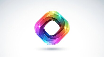 Abstract Rainbow Square Loop with Glossy Highlights on White Background