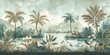 © Ilie - Wallpaper serene tropical landscape painting in pastel tones