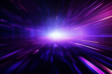 Wall Mural - abstract purple and blue lights streaking towards a bright horizon, creating a sense of speed and mo