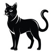 © Bablu - Elegant Silhouette of a Black Cat with a Curled Tail on a White Background