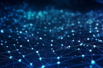 Wall Mural - plexus effect creating a futuristic network with glowing nodes and lines connecting them on a dark b
