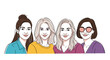 © Shoubj - Four Diverse Women Illustrate Friendship and Sisterhood Together PNG Transparent Background Isolated