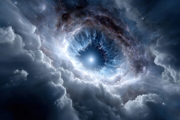 Wall Mural - Cosmic vortex reveals brilliant light at the center amid swirling clouds in outer space