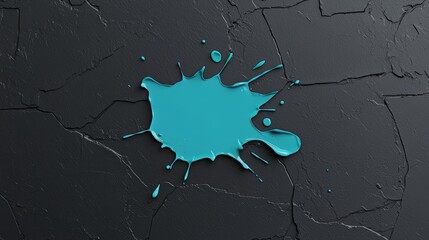 Wall Mural - Blue splash of paint on a black surface. The splash is small and the paint is wet