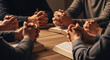 © KP Creative Stock - Circle of Prayer: A group of people gather around open Bibles, their hands clasped in prayer, creating a powerful image of faith, community, and spiritual connection.