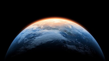 Wall Mural - close up of the earth with a red sun in the sky. the sun is setting and the sky is dark