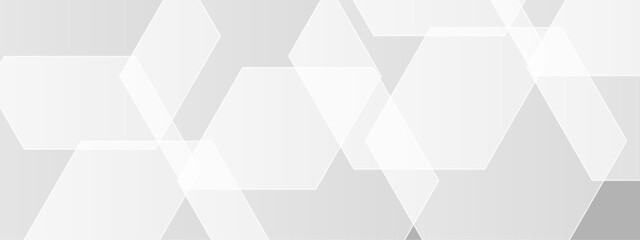Wall Mural - abstract seamless background with overlapping translucent white hexagons on a light gray to white gr