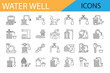 © MDSUMON - Vintage Style Water Well and Pump Symbols in Black Line Drawing