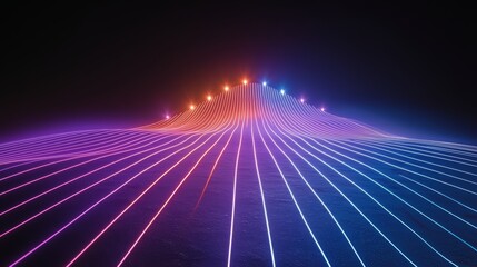 Wall Mural - colorful, glowing mountain range with purple, orange, and blue lights. the lights are arranged in a 