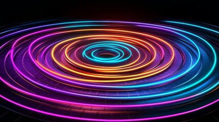 Wall Mural - colorful, neon-lit circle with a dark background. the circle is surrounded by a series of bright, co