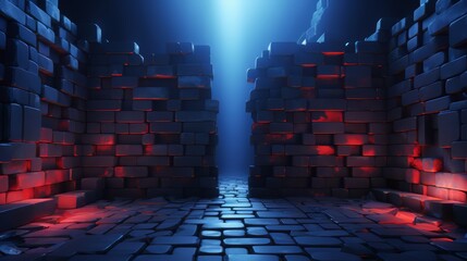 Wall Mural - dark room with a brick wall and a red brick wall. the room is empty and the light is on