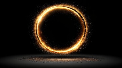 Wall Mural - glowing circle of light is surrounded by a dark background. the circle is illuminated and he is floa