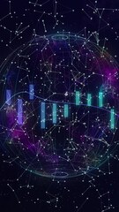 Wall Mural - animation of financial data processing with globe and connections on black background