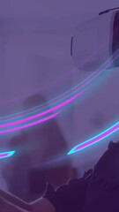 Wall Mural - animation of glowing light trails of data transfer over woman using vr headset