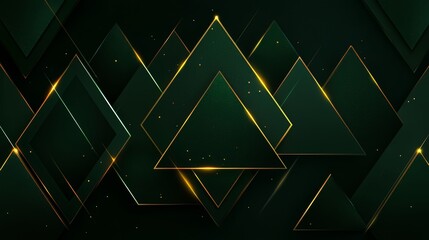 Wall Mural - green background with many triangles and gold accents. the triangles are arranged in a way that crea