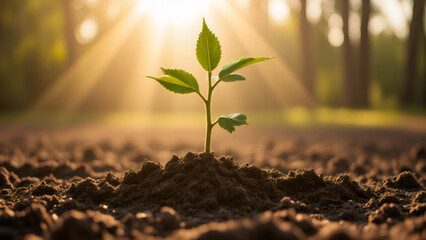 Wall Mural - Young Plant Growing in Sunlight: Hope and New Life Concept