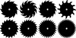 © Xamilopes - Icon sheet of various buzz saw blades. Silhouettes of circular saw blades with varying number of teeth isolated on a white background. Vector illustration.