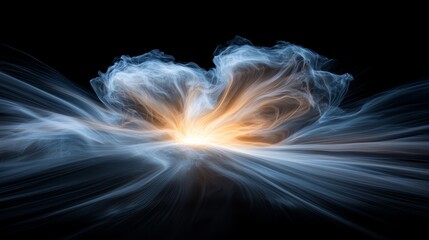 Wall Mural - large, swirling mass of blue and orange light. the blue and orange colors are swirling together, cre