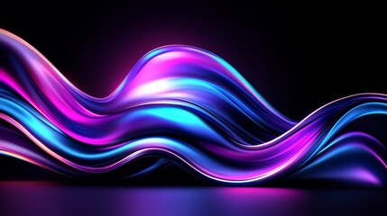 Wall Mural - Long purple and blue wave with a black background. The wave is very long and has a lot of detail