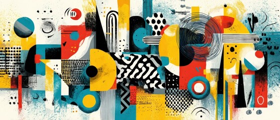 Sticker - vibrant abstract painting with geometric shapes and bold colors in a modern art style dynamic compos