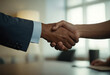 © Photo Hub - Business people, teamwork and shaking hands for meeting, collaboration, success or startup in office workspace. Professional clients or b2b worker with handshake for thank you