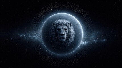 Wall Mural - glowing leo zodiac sign projected onto a celestial sphere with surrounding stars and constellations