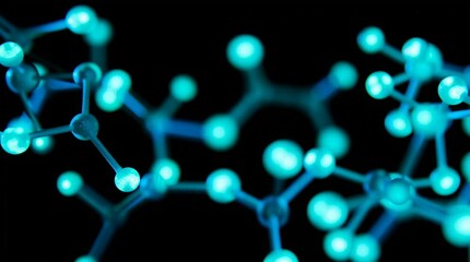 Wall Mural - Close-up of bioluminescent atomic bonds glowing softly in the dark, creating an ethereal and futuristic molecular pattern. Ideal for science, technology, and biotech themes.
