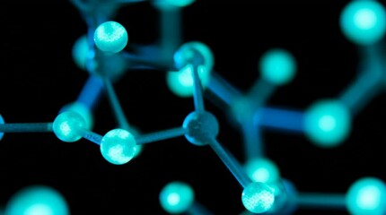 Wall Mural - Close-up of bioluminescent atomic bonds glowing softly in the dark, creating an ethereal and futuristic molecular pattern. Ideal for science, technology, and biotech themes.
