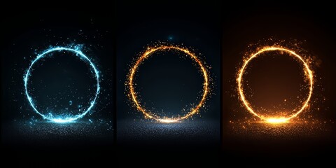 Wall Mural - Three different colored circles with a blue one in the middle. The circles are surrounded by a lot of sparkles