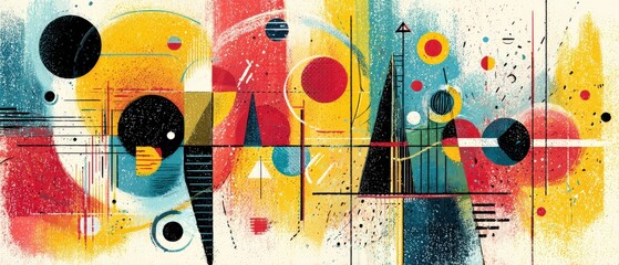 Wall Mural - vibrant abstract painting with geometric shapes and bold colors in midcentury modern style artistic 