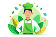 © Abu - Green Chef's Delight: A cheerful chef, radiating professionalism and culinary expertise, stands amidst a lush, verdant backdrop of leaves and vibrant life.