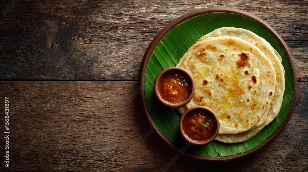 Pakistani roti fresh clay oven served with ghee and achar placed on ...