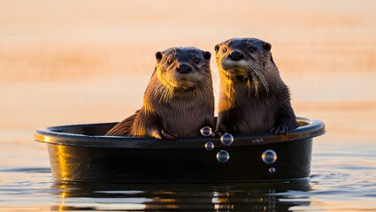 otters in tub adorable animals cute otters playful in water bubble bath river otter wildlife