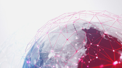 Wall Mural - abstract technology white background. earth network with glowing nodes and net lines business connec