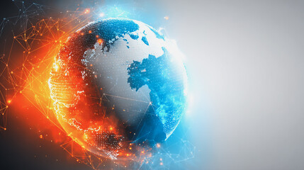 Wall Mural - abstract technology white background. earth network with glowing nodes and net lines business connec