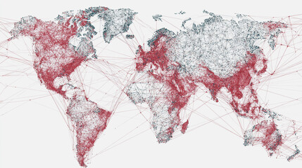 Wall Mural - abstract technology white background. earth network with glowing nodes and net lines business connec