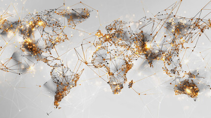 Wall Mural - abstract technology white background. earth network with glowing nodes and net lines business connec