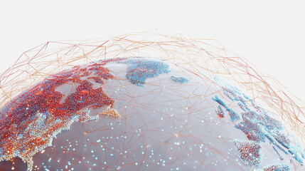 Wall Mural - abstract technology white background. earth network with glowing nodes and net lines business connec