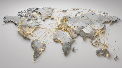 Wall Mural - abstract technology white background. earth network with glowing nodes and net lines business connec