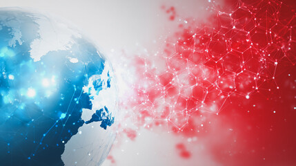 Wall Mural - abstract technology white background. earth network with glowing nodes and net lines business connec