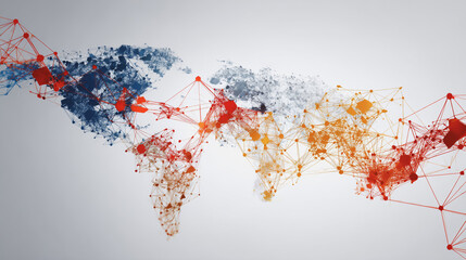 Wall Mural - abstract technology white background. earth network with glowing nodes and net lines business connec