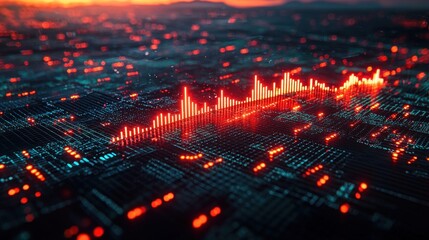 Wall Mural - abstract digital circuit board with glowing data visualization.