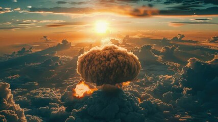 Wall Mural - a massive mushroom cloud fills the sky, with the sun shining through the clouds