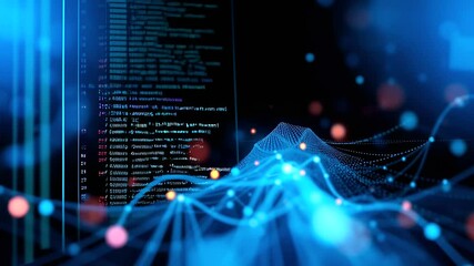 Futuristic data stream visualization with code background animation, perfect for technology
