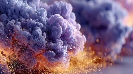 Wall Mural - a detailed portrait of a rich purple substance exuding golden shimmer from above and below