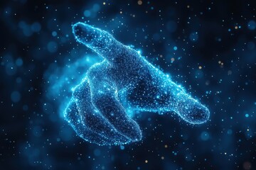 Wall Mural - abstract digital representation of a pointing hand in vibrant blue particle effect