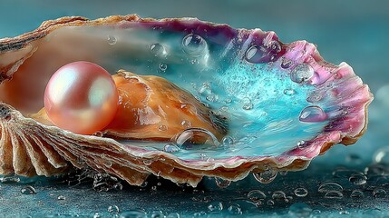 Wall Mural - a pearl in a seashell with water droplets