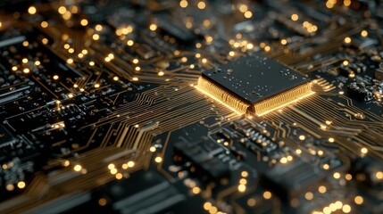 Wall Mural - glowing chip: circuit board technology.