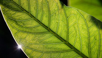 Wall Mural - close up of a backlit leaf highlighting its texture and veins
