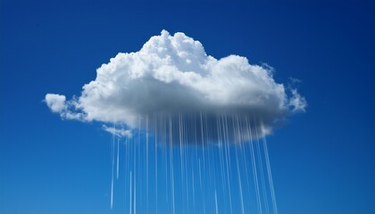 Wall Mural - a fluffy white cloud floats in a blue sky with rain falling gently in thin straight lines below it